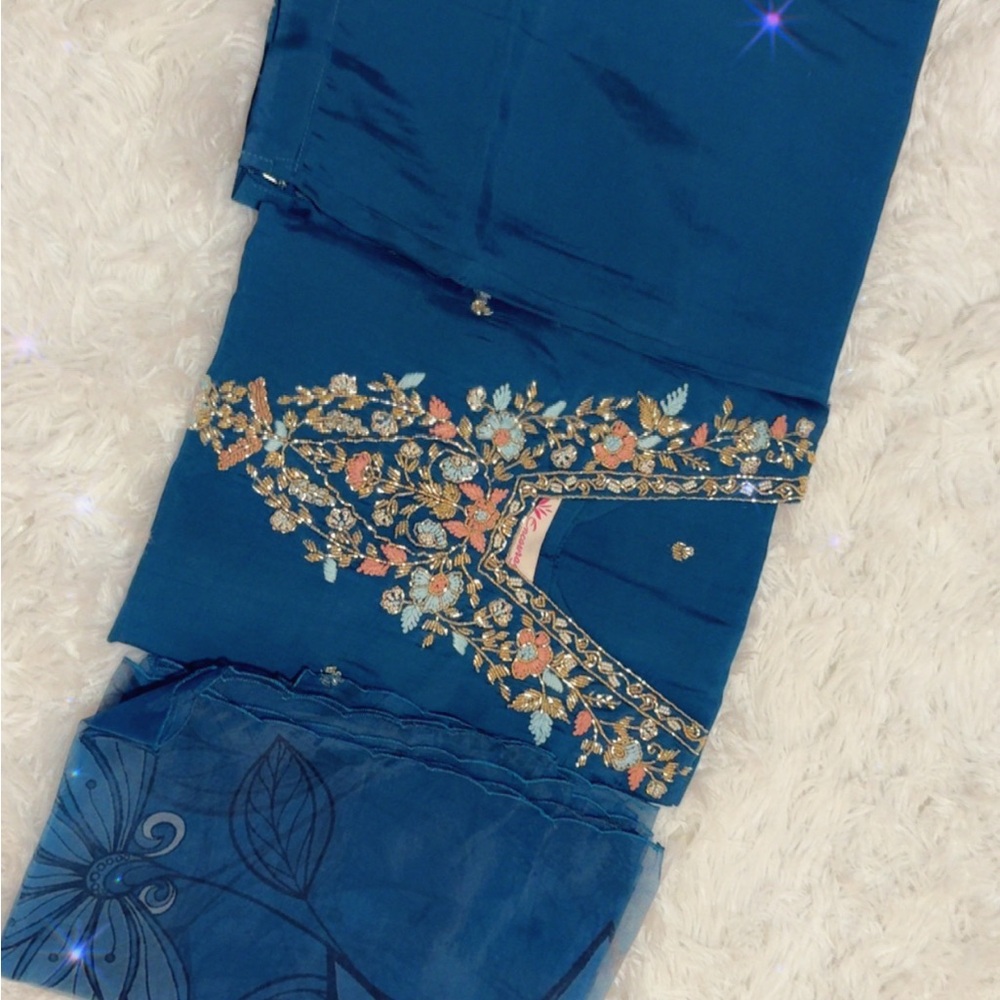 Elegant Blue Embroidered Fabric